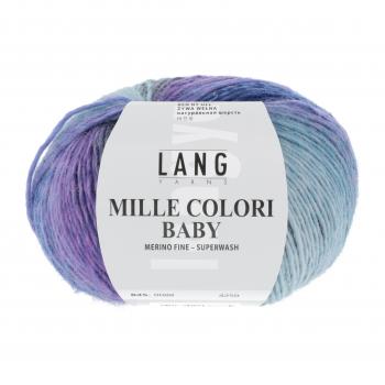 Ein Knäul Mille Colori Baby in der Farbe 88 Violett-Petrol-Türkis-Lavendel